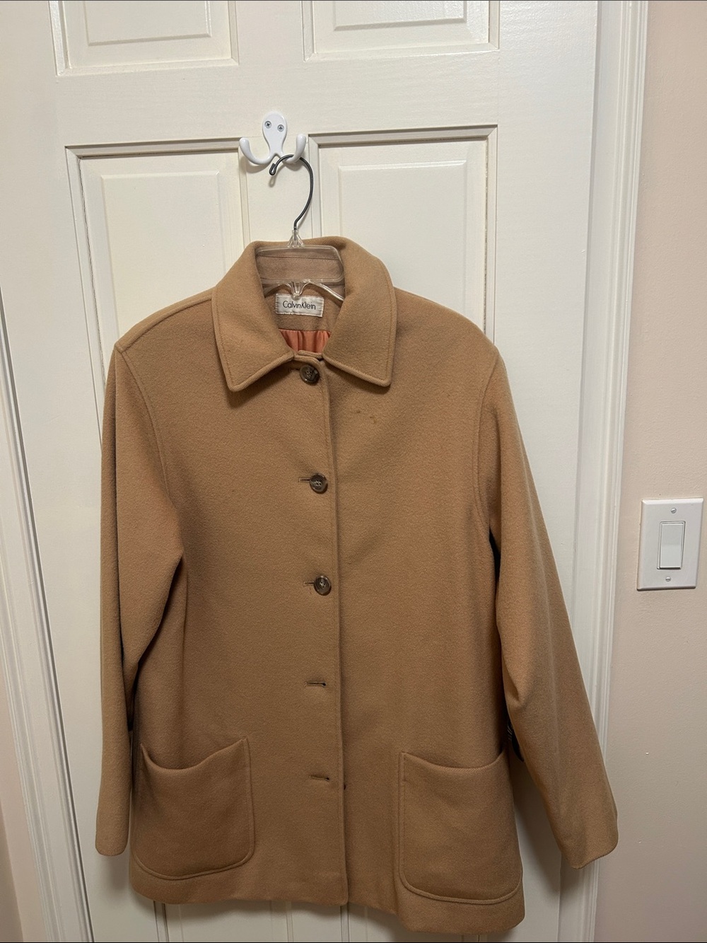 Calvin Klein Women's Camel Single-Breasted Wool-Blend Coat